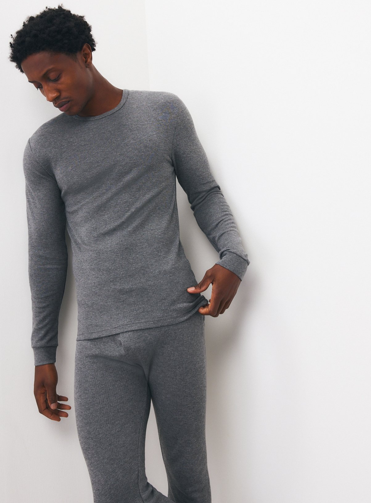 Black & Charcoal Thermal Long Sleeved Tops 2-Pack XL - Image 3 thumbnail